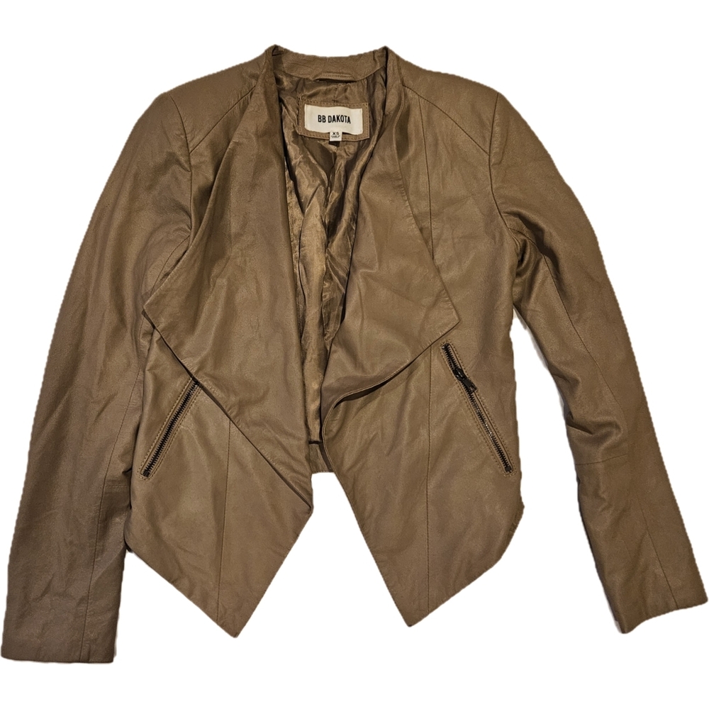BB Dakota Tan Lambskin Drape Front Leather Jacket XS